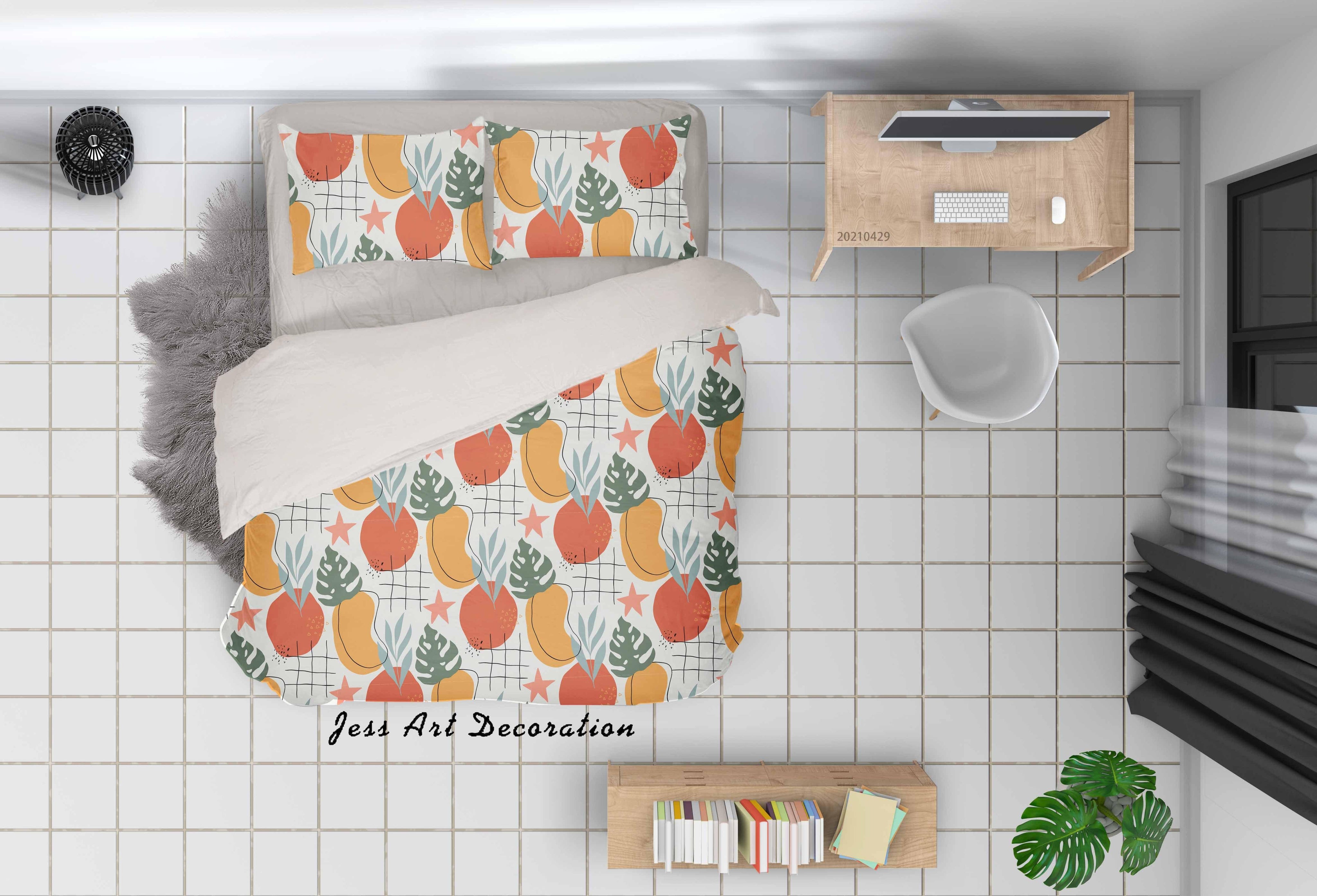 3D Abstract Color Geometry Leaf Quilt Cover Set Bedding Set Duvet Cover Pillowcases 3- Jess Art Decoration