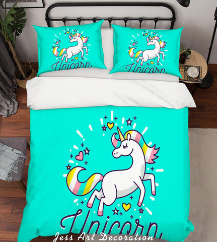 3D Green Unicorn Quilt Cover Set Bedding Set Pillowcases 03- Jess Art Decoration