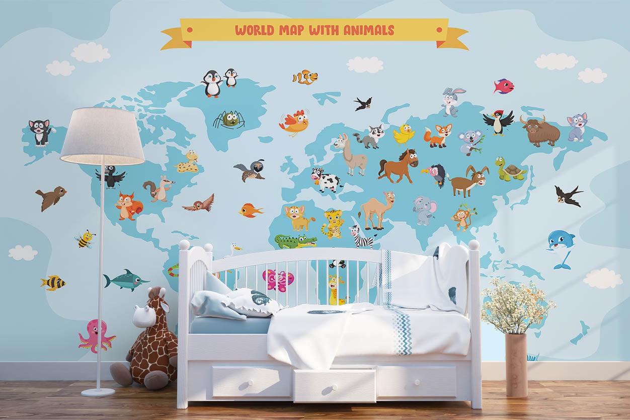 3D Blue World Map Wall Mural Wallpaper 62- Jess Art Decoration