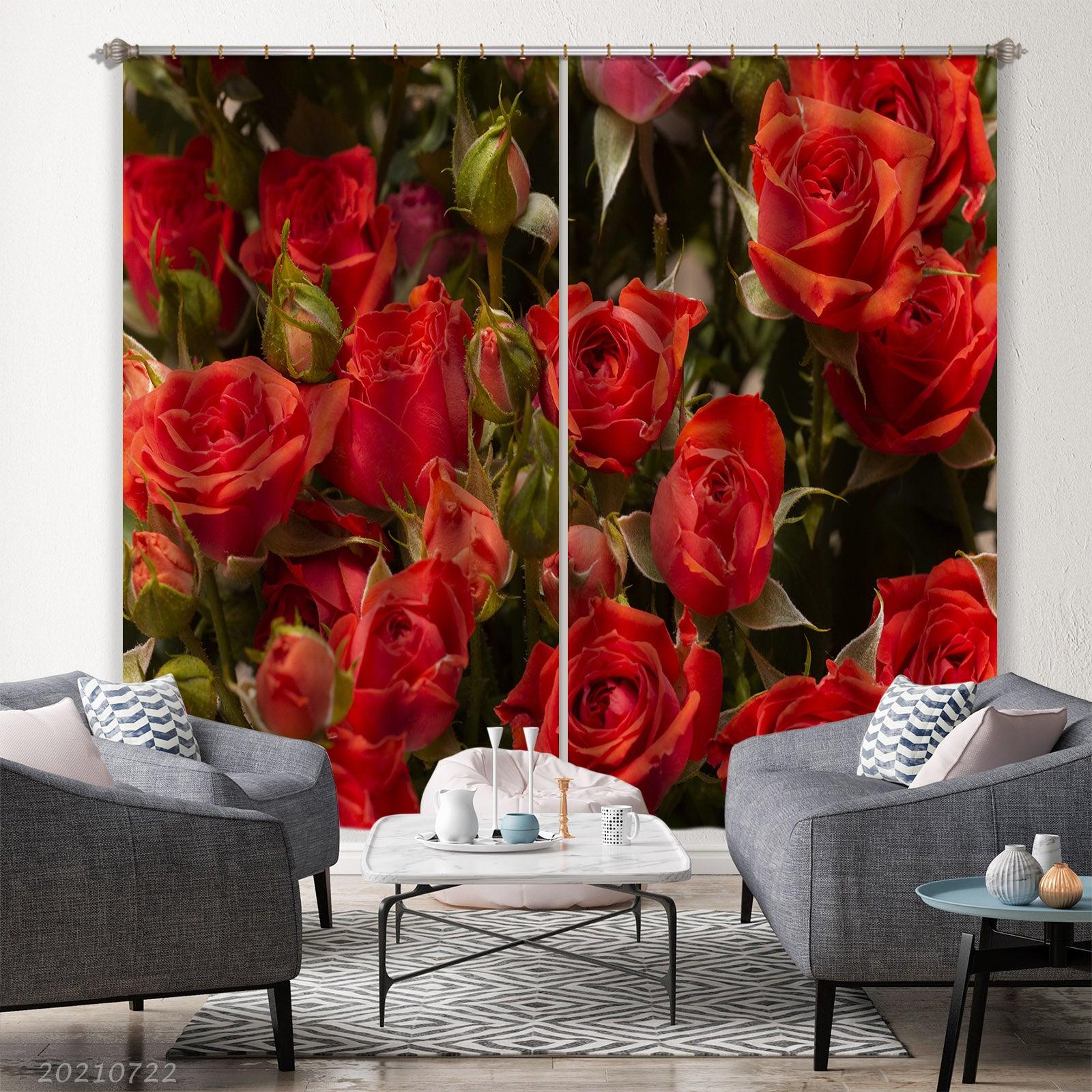3D Red Rose Floral Curtains and Drapes LQH 140- Jess Art Decoration