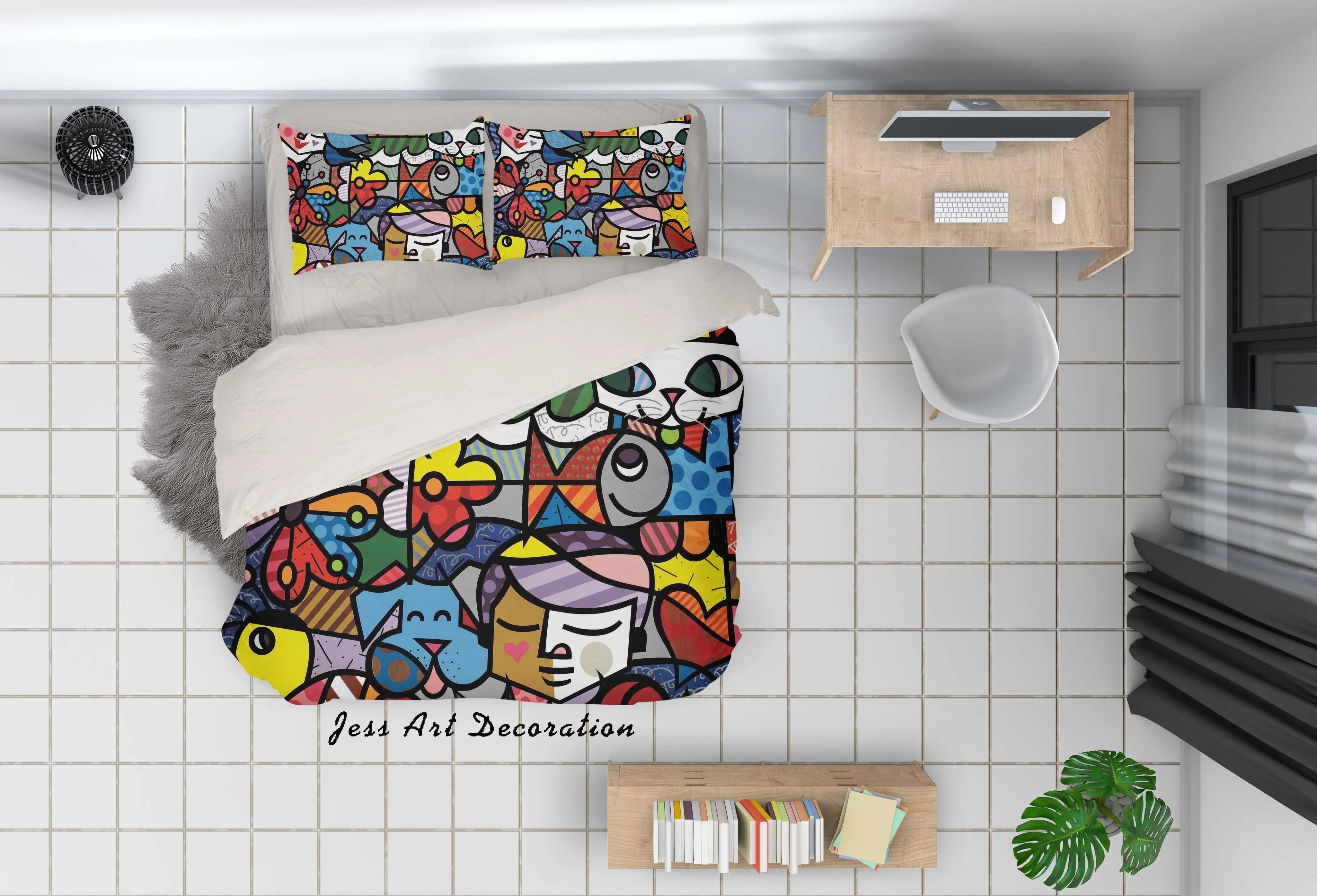 3D Graffiti Elephant Orange Quilt Cover Set Bedding Set Duvet Cover Pillowcases LXL- Jess Art Decoration
