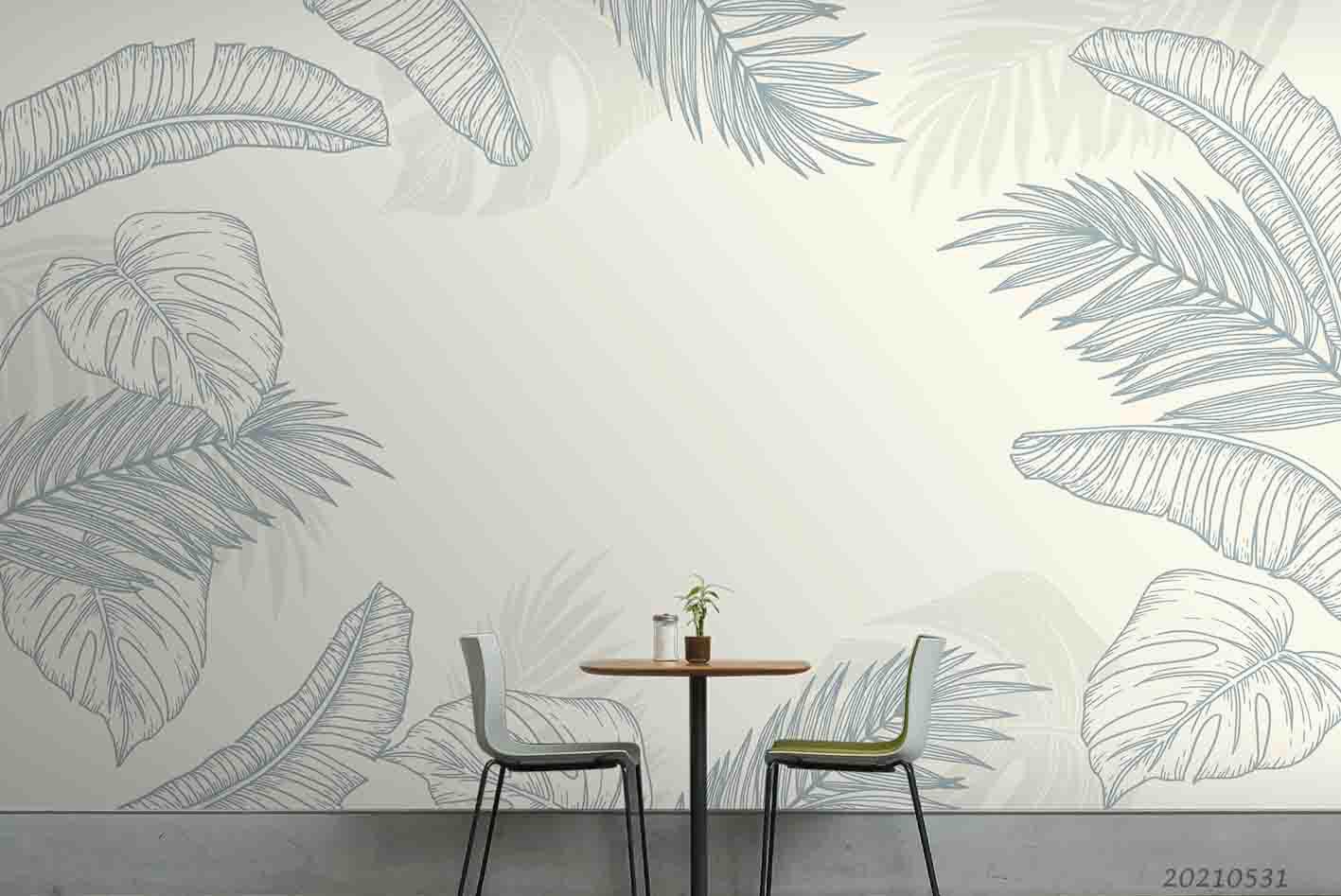 3D Hand  Draw Palm Leaf Linear Wall Mural Wallpaper SWW746- Jess Art Decoration
