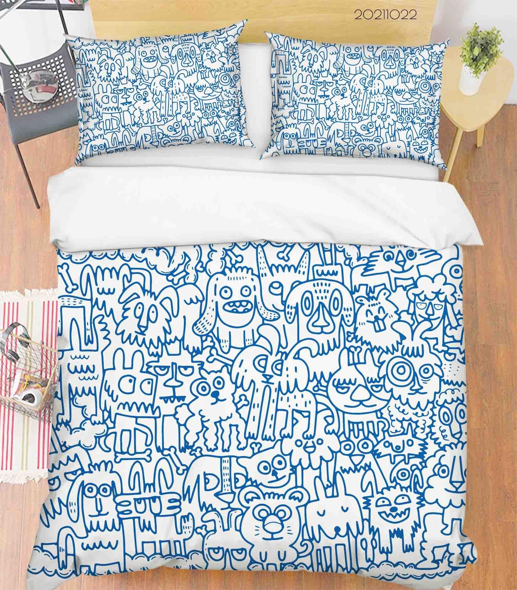 3D Abstract Blue Dog Graffiti Quilt Cover Set Bedding Set Duvet Cover Pillowcases 36- Jess Art Decoration