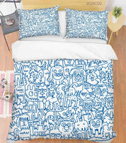 3D Abstract Blue Dog Graffiti Quilt Cover Set Bedding Set Duvet Cover Pillowcases 36- Jess Art Decoration