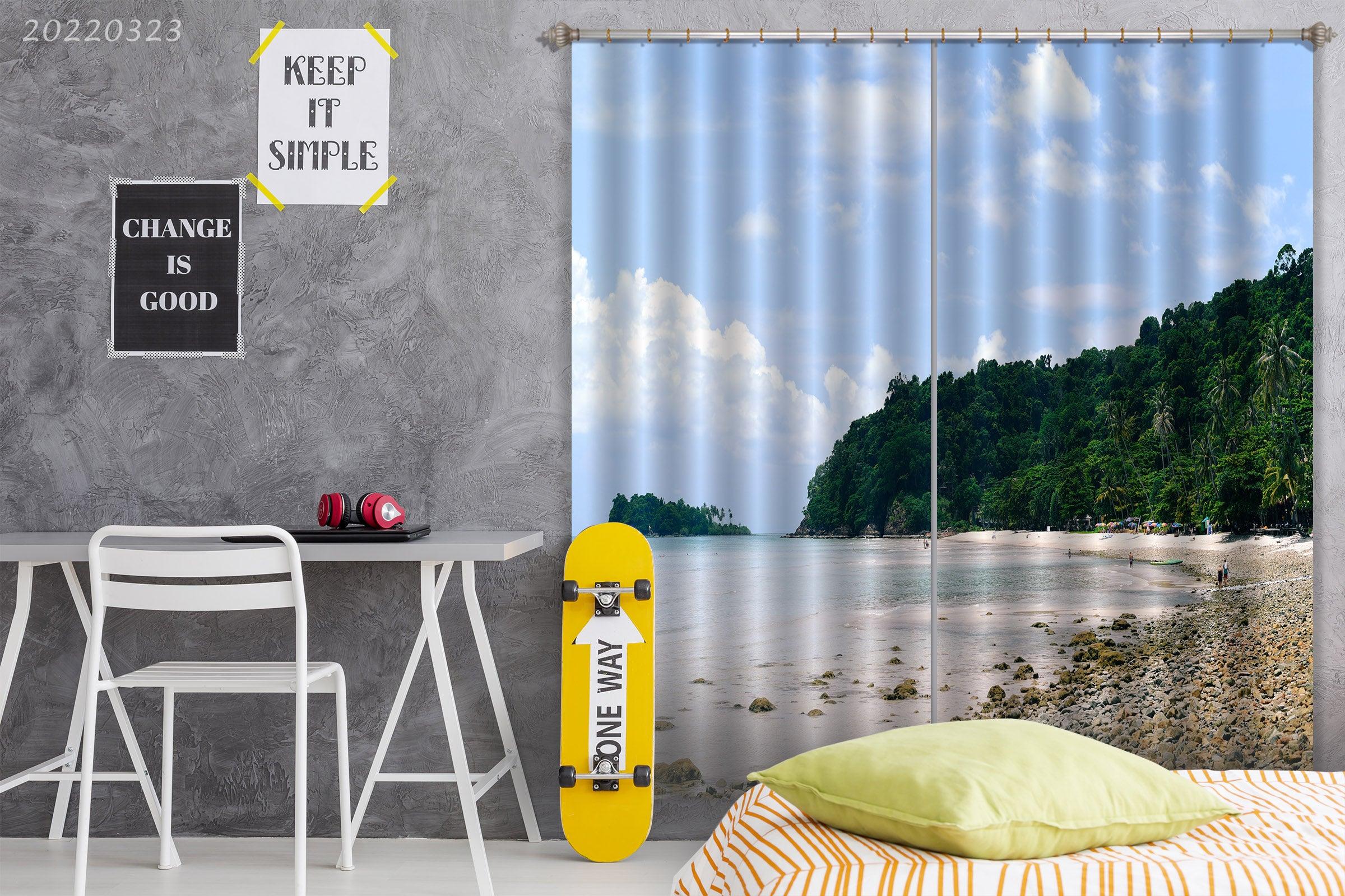 3D Coast Sea Mountain Wood Landscape Curtains and Drapes GD 2622- Jess Art Decoration