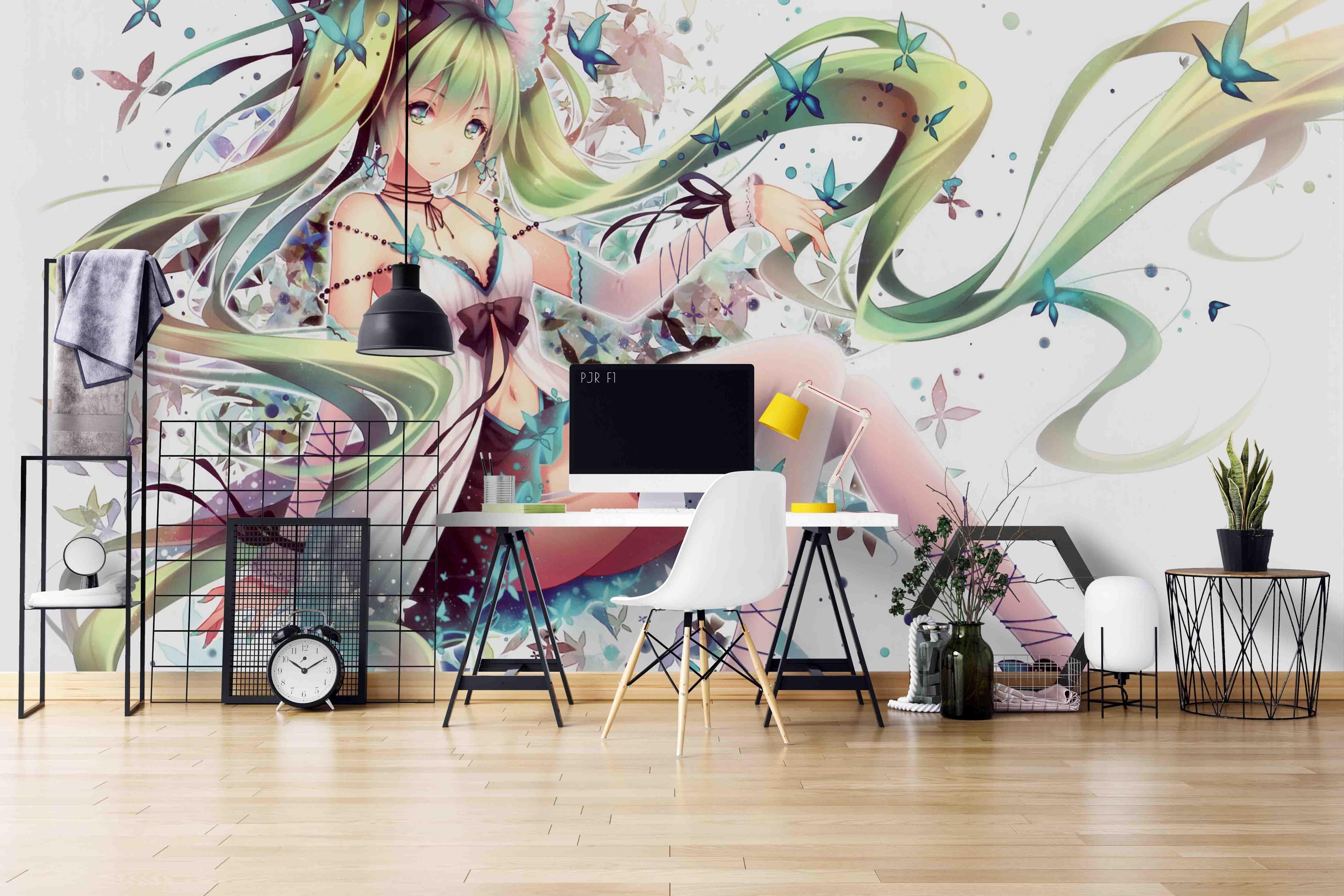 3D Butterfly Anime Girl butterfly anime girl mural wall mural wallpaper for teen room