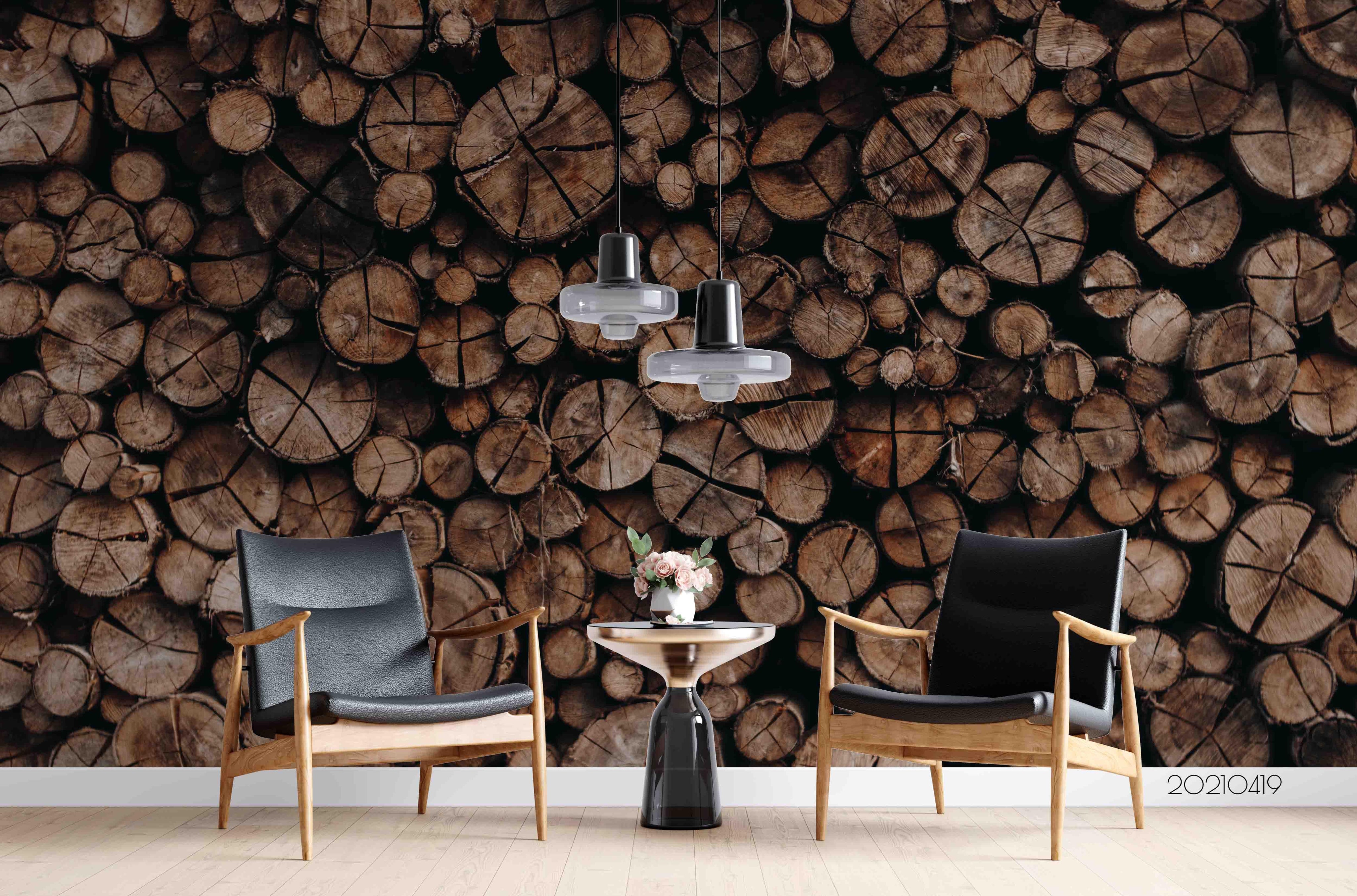 3D Log Wood Texture stacked log wood texture wall mural wallpaper for dining room