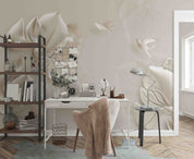 3D Embossed Floral Bird White Background Wall Mural Wallpaper GD 2711- Jess Art Decoration