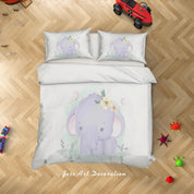 3D White Purple Elephant Quilt Cover Set Bedding Set Duvet Cover Pillowcases SF- Jess Art Decoration