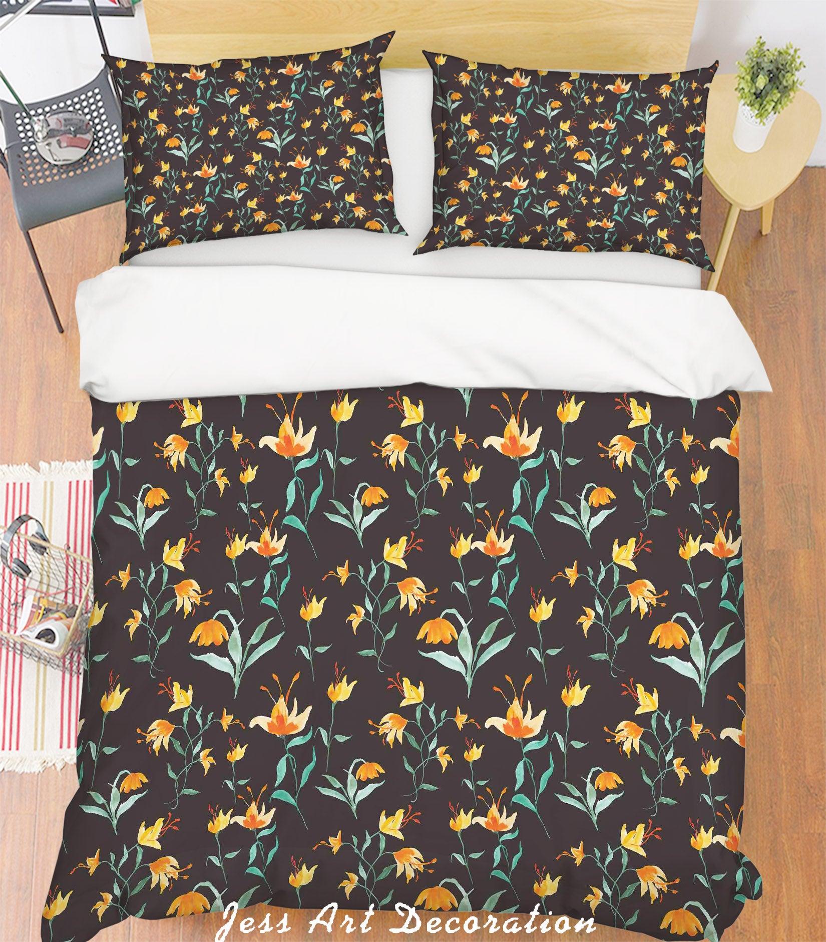 3D Yellow Floral Dark Quilt Cover Set Bedding Set Pillowcases 43- Jess Art Decoration