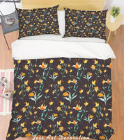 3D Yellow Floral Dark Quilt Cover Set Bedding Set Pillowcases 43- Jess Art Decoration