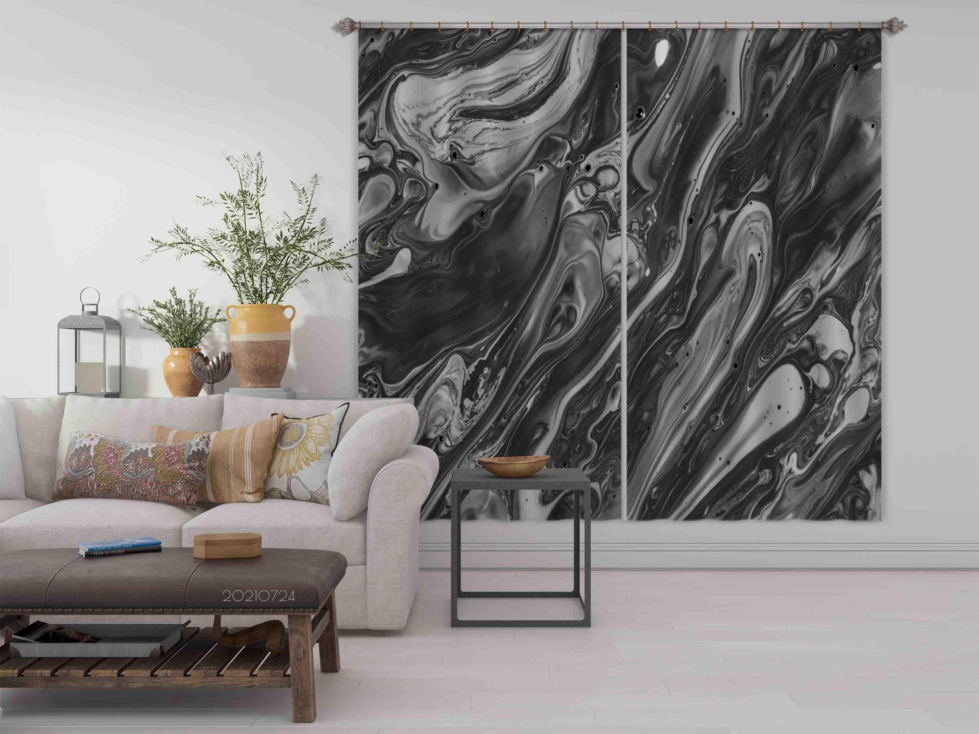 3D Abstract Black Marble Texture Curtains and Drapes LQH 55- Jess Art Decoration