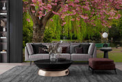 3D Floral Pink Plant Willow Fountain Bench Landscape Wall Mural Wallpaper LLL 1972- Jess Art Decoration