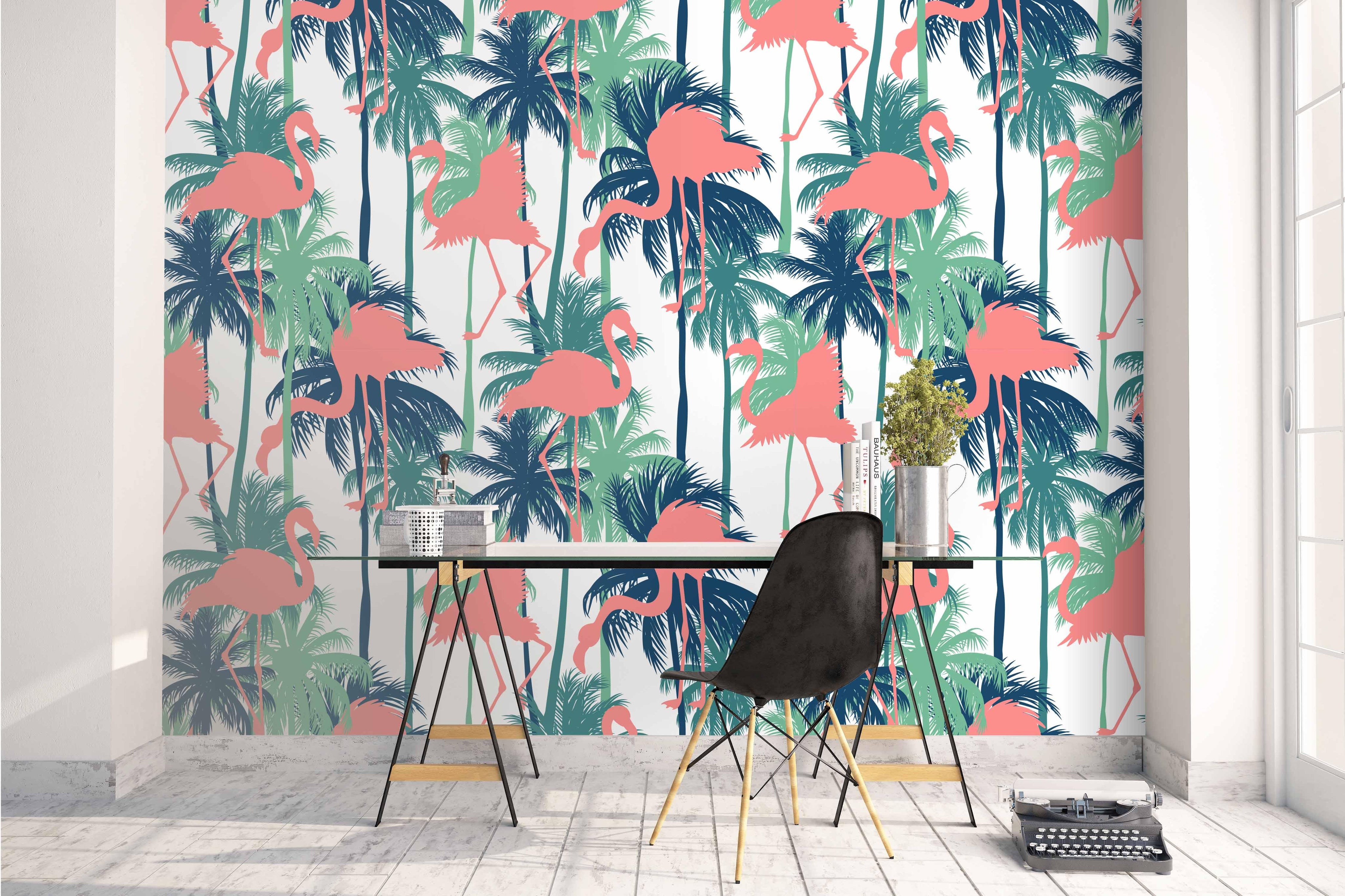 3D Flamingo Coconut Tree Wall Mural Wallpaper 15- Jess Art Decoration