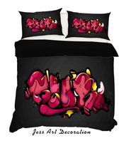 3D Black Pink Graffiti Quilt Cover Set Bedding Set Pillowcases 78- Jess Art Decoration