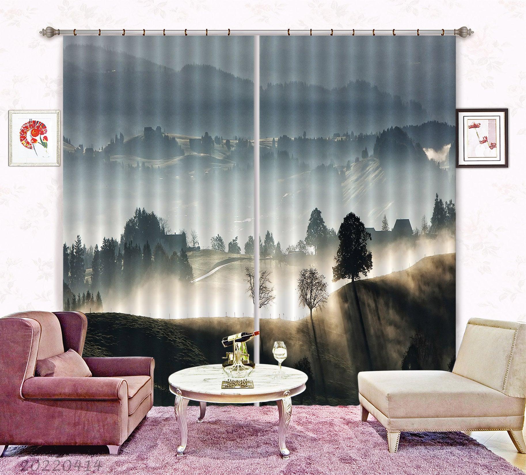 3D Landscape Nature Forest Mountain Fog Sunbeam Curtains and Drapes GD 4132- Jess Art Decoration