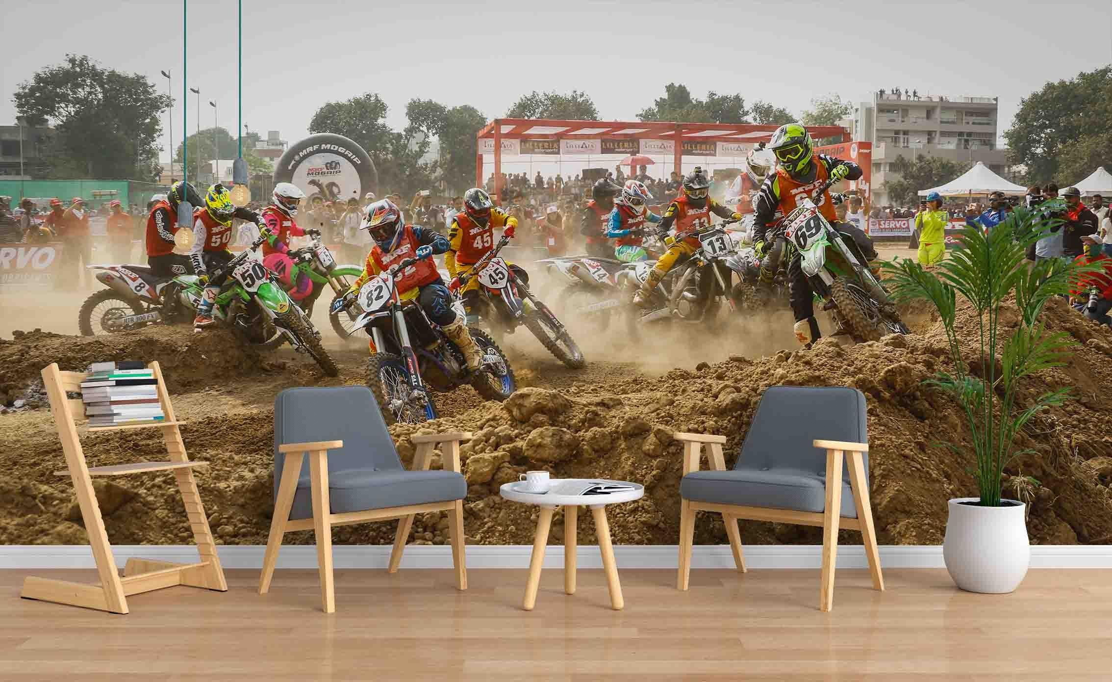 3D Motocross Wall Mural Wallpaper A109 LQH- Jess Art Decoration