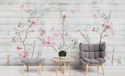 3D Wood Board Pink Floral Branch Wall Mural Wallpaper LQH 106- Jess Art Decoration