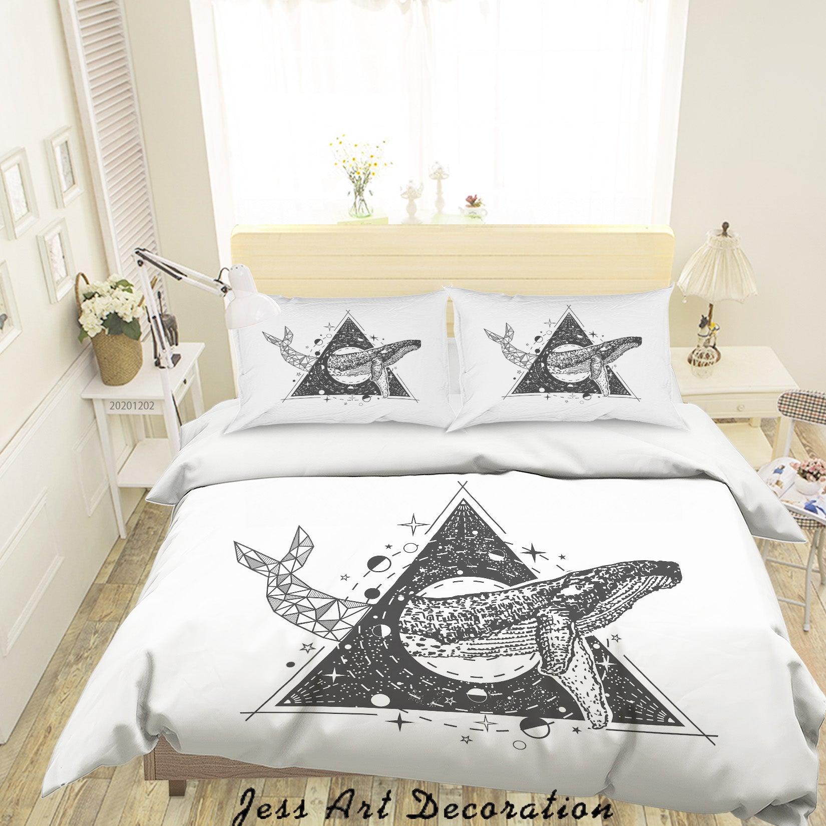 3D Vintage Hand Drawn Whale Fish Geometric Triangle Round Star Quilt Cover Set Bedding Set Duvet Cover Pillowcases LXL- Jess Art Decoration