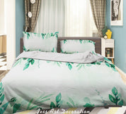 3D Watercolor Green Leaf Quilt Cover Set Bedding Set Duvet Cover Pillowcases 110- Jess Art Decoration