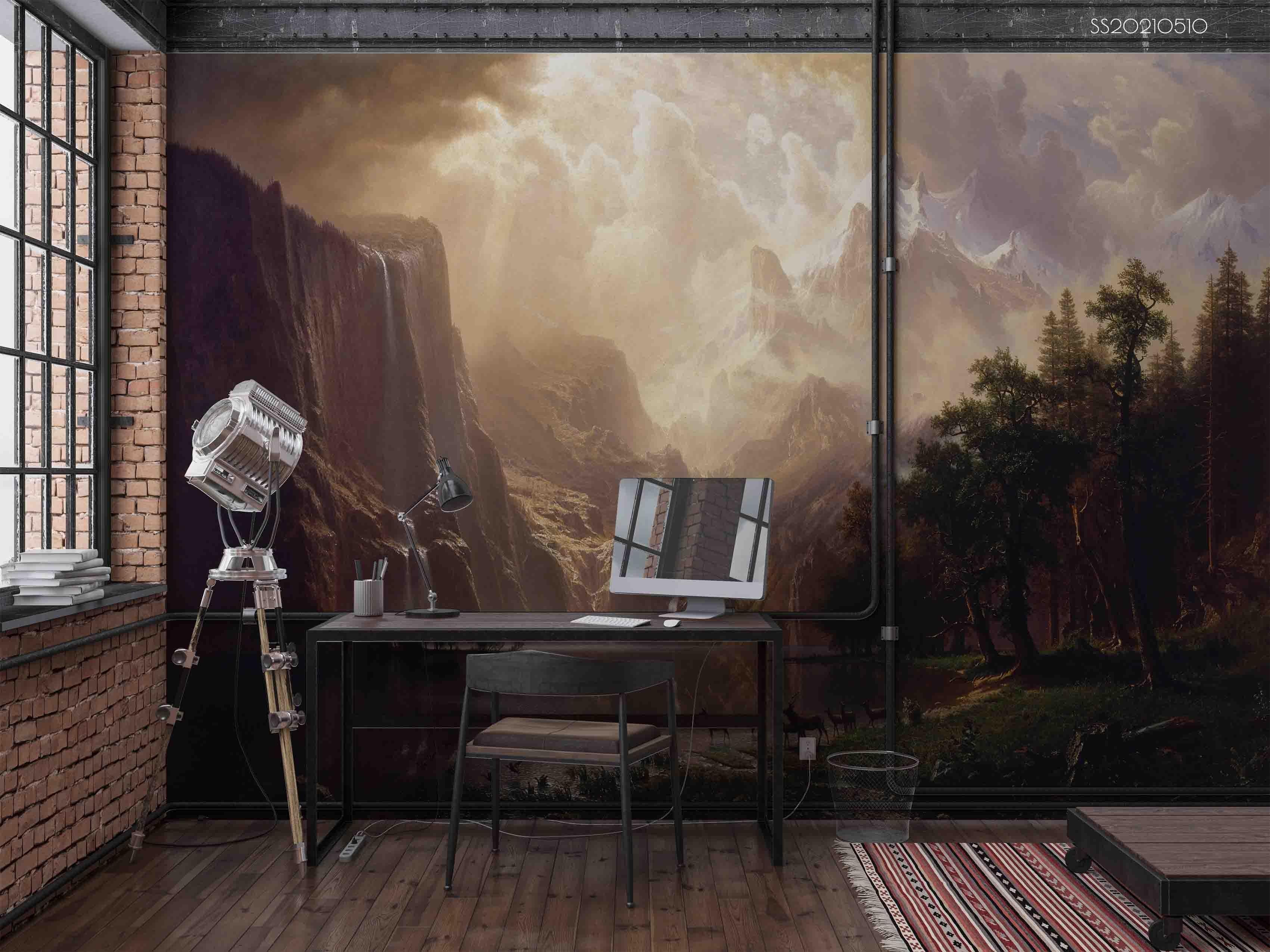 3D Nature Mountain Valley golden mountain valley landscape wall mural wallpaper for living room - view 2