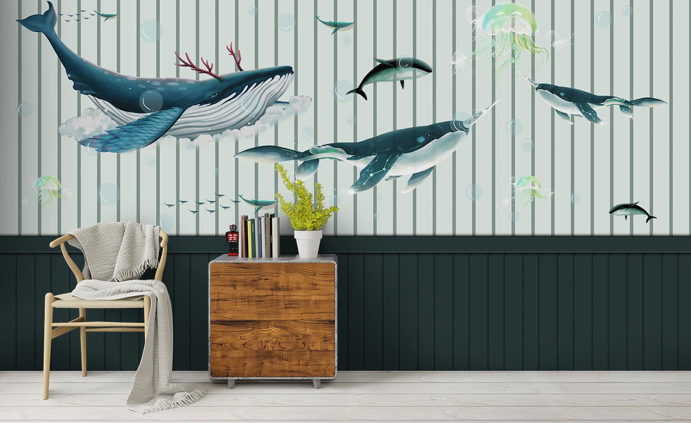 3D Watercolor Blue Whale Wall Mural Wallpaper 38- Jess Art Decoration