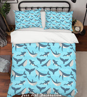3D Cartoon Blue Dolphin Quilt Cover Set Bedding Set Pillowcases 148- Jess Art Decoration