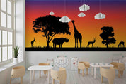 3D Sunset Sky Tree Wild Animal Wall Mural Wallpaper LQH 253- Jess Art Decoration