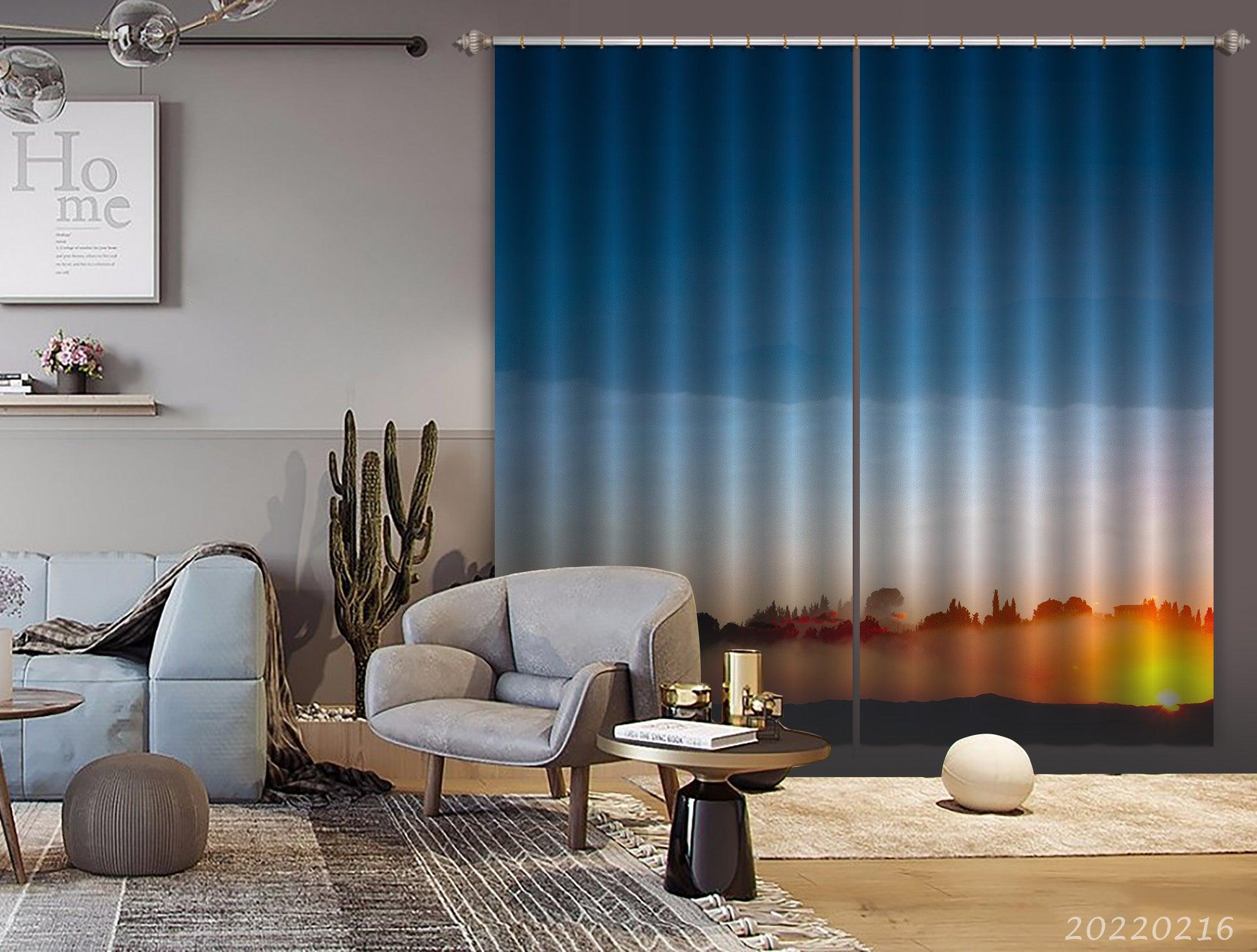 3D Abstract Trees Blue Sky Golden Light Curtains and Drapes GD 2264- Jess Art Decoration