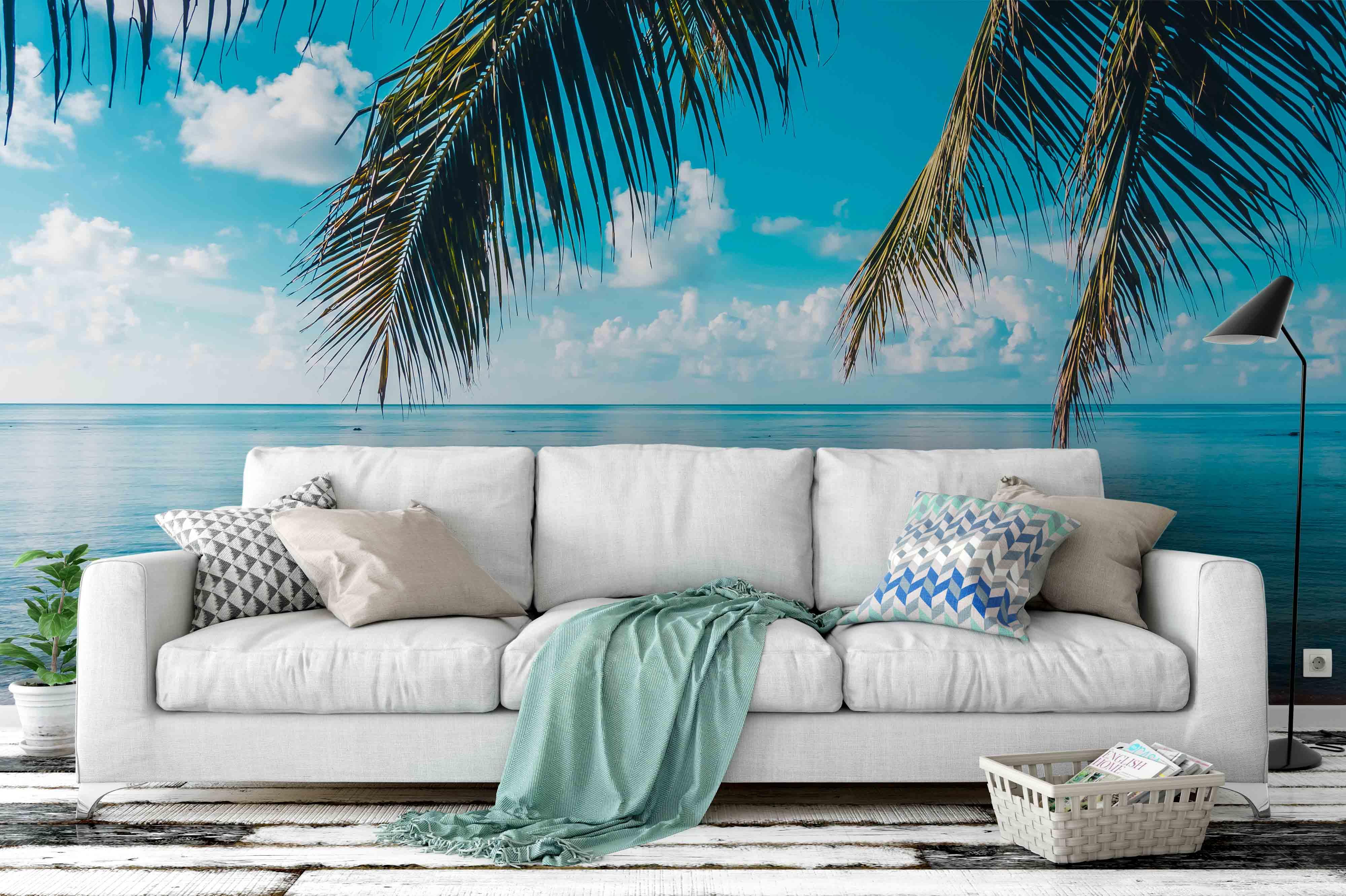 3D blue sky coconut tree wall mural wallpaper 9- Jess Art Decoration