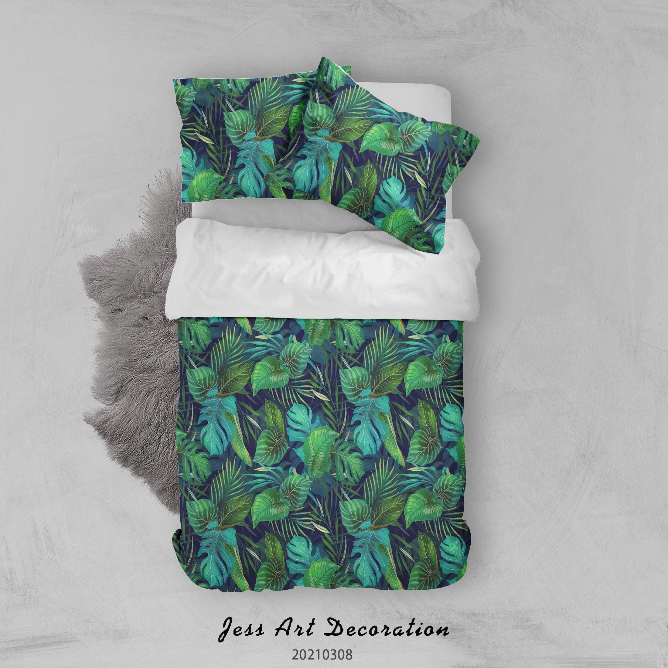 3D Tropical Green Leaf Quilt Cover Set Bedding Set Duvet Cover Pillowcases 323- Jess Art Decoration