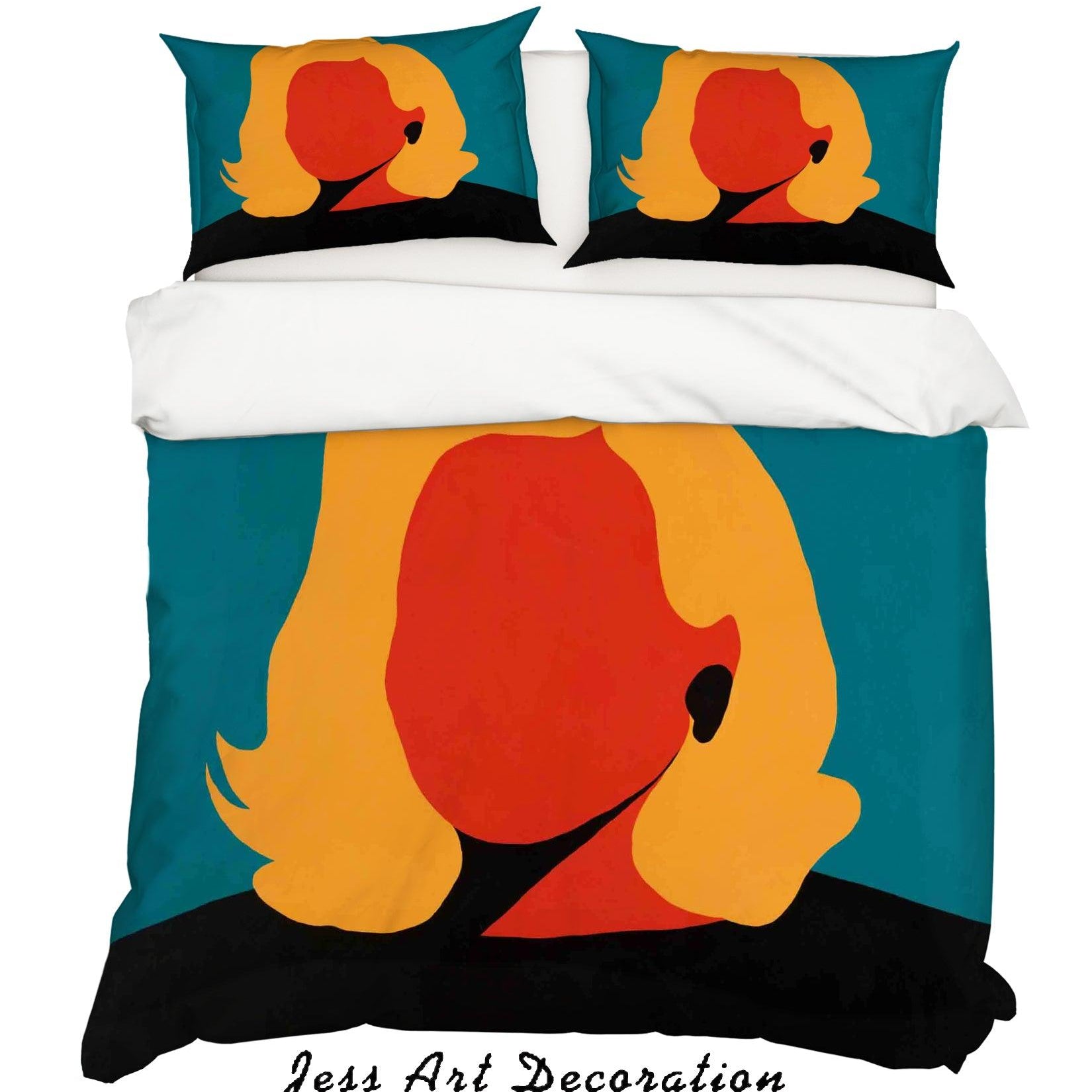 3D Abstract Figure Lady Golden Hair Red Blue Quilt Cover Set Bedding Set Duvet Cover Pillowcases  ZY D46- Jess Art Decoration