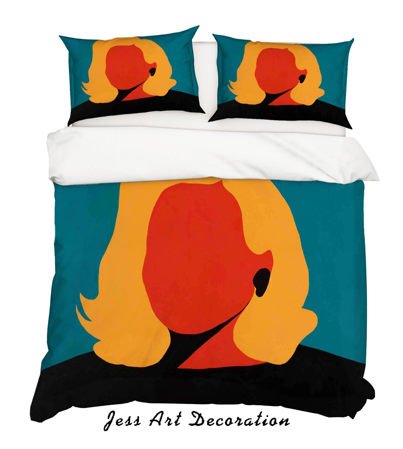 3D Abstract Figure Lady Golden Hair Red Blue Quilt Cover Set Bedding Set Duvet Cover Pillowcases  ZY D46- Jess Art Decoration