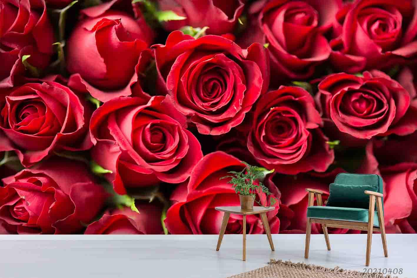 3D Red Rose Floral Wall Mural Wallpaper LQH 51- Jess Art Decoration