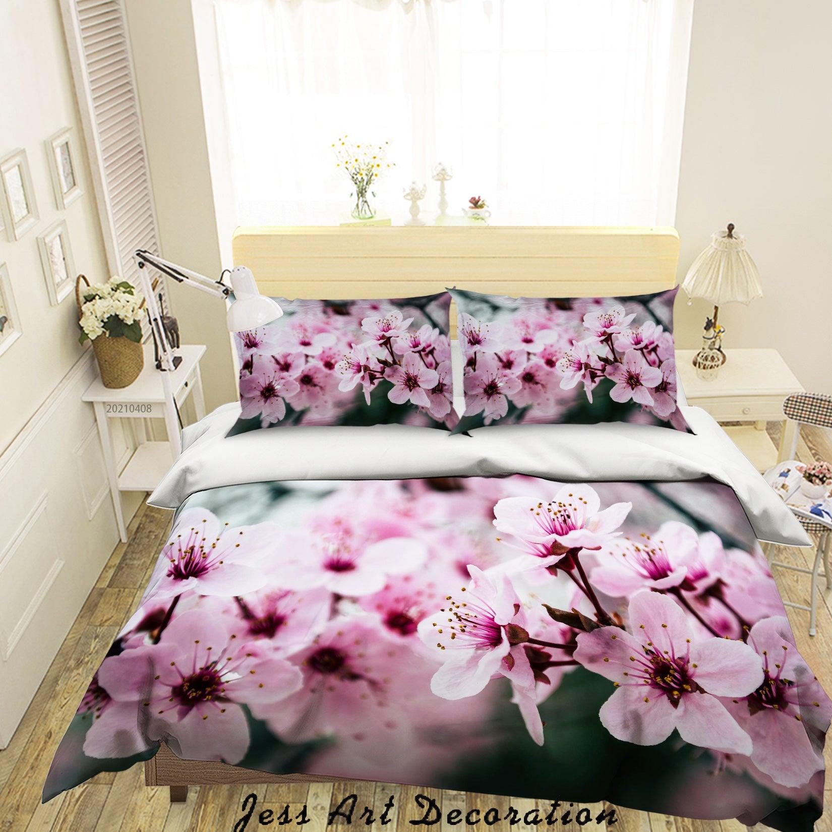 3D Pink Peach Blossom Flower Branch Quilt Cover Set Bedding Set Duvet Cover Pillowcases 156- Jess Art Decoration