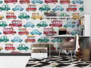 Watercolor Cartoon Car Pattern Contemporary Wallpaper contemporary street art wall mural for creative room or feature wall