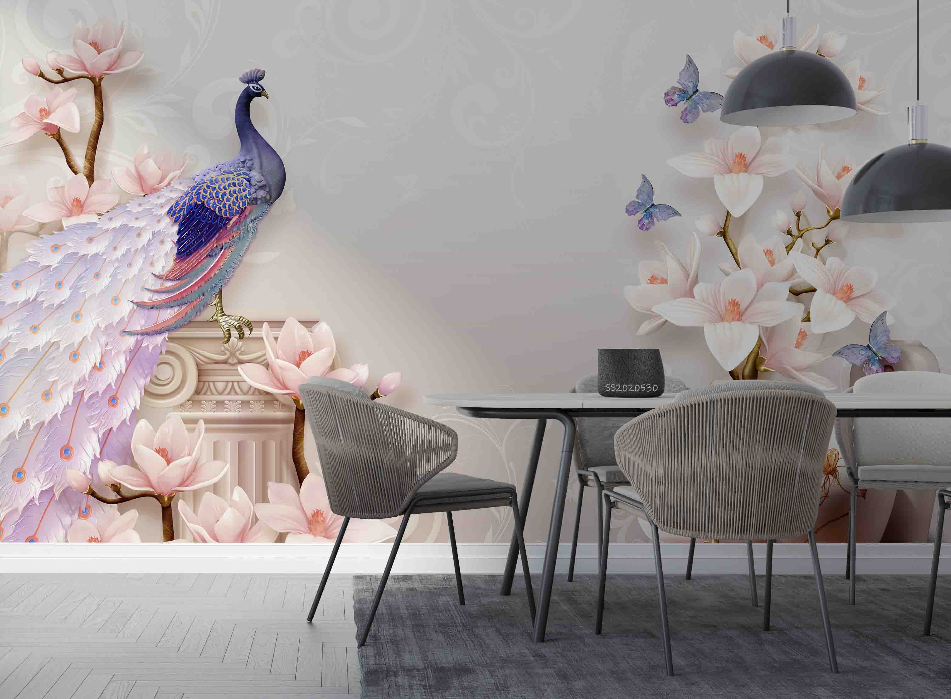 3D Chinese Peacock Magnolia Floral Butterfly Wall Mural Wallpaper GD 70- Jess Art Decoration