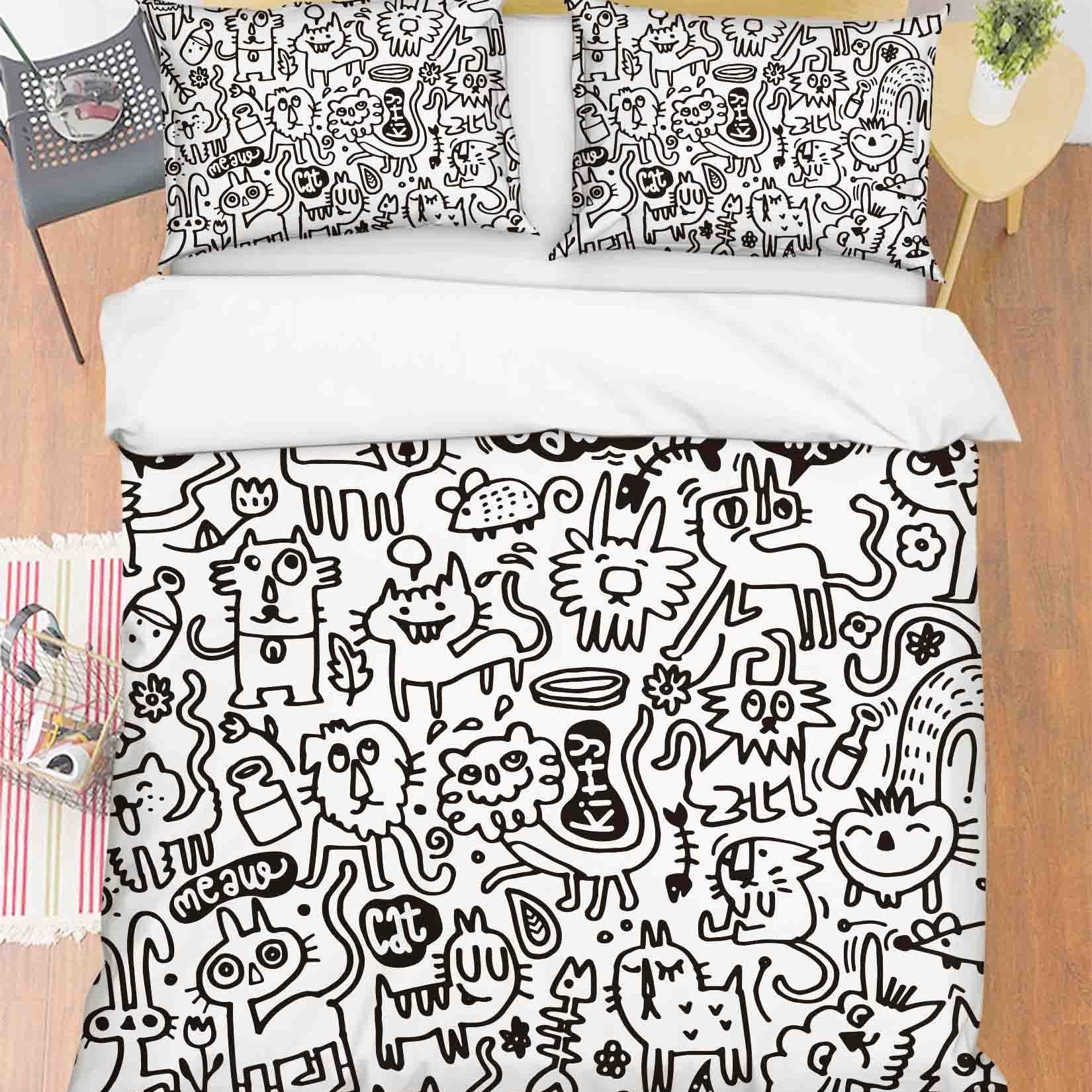 3D Abstract Cartoon Animal Doodle Quilt Cover Set Bedding Set Duvet Cover Pillowcases 20- Jess Art Decoration