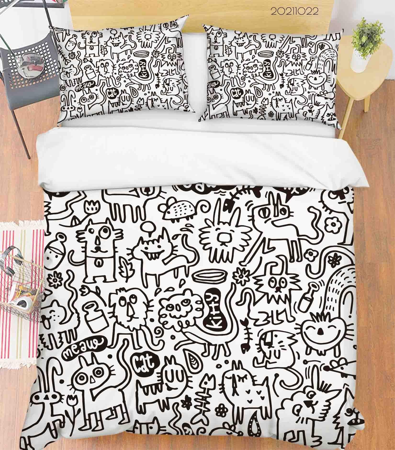 3D Abstract Cartoon Animal Doodle Quilt Cover Set Bedding Set Duvet Cover Pillowcases 20- Jess Art Decoration