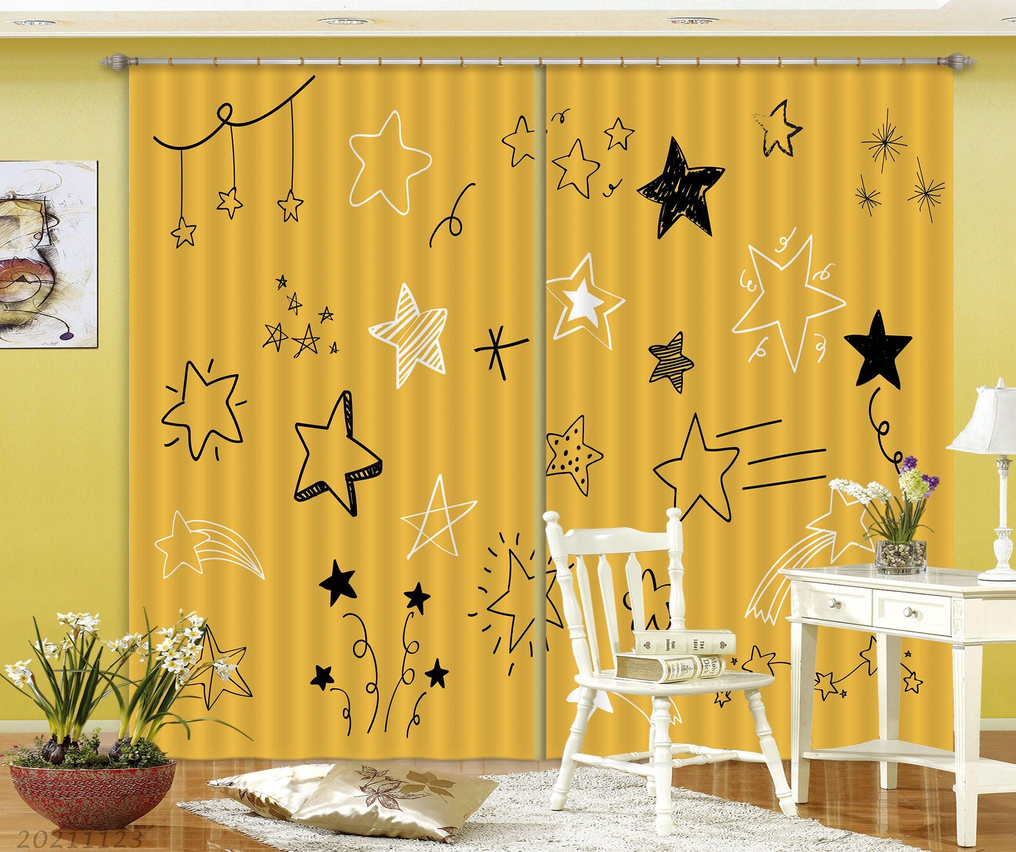 3D Yellow Star Pattern Curtains and Drapes LQH 75- Jess Art Decoration