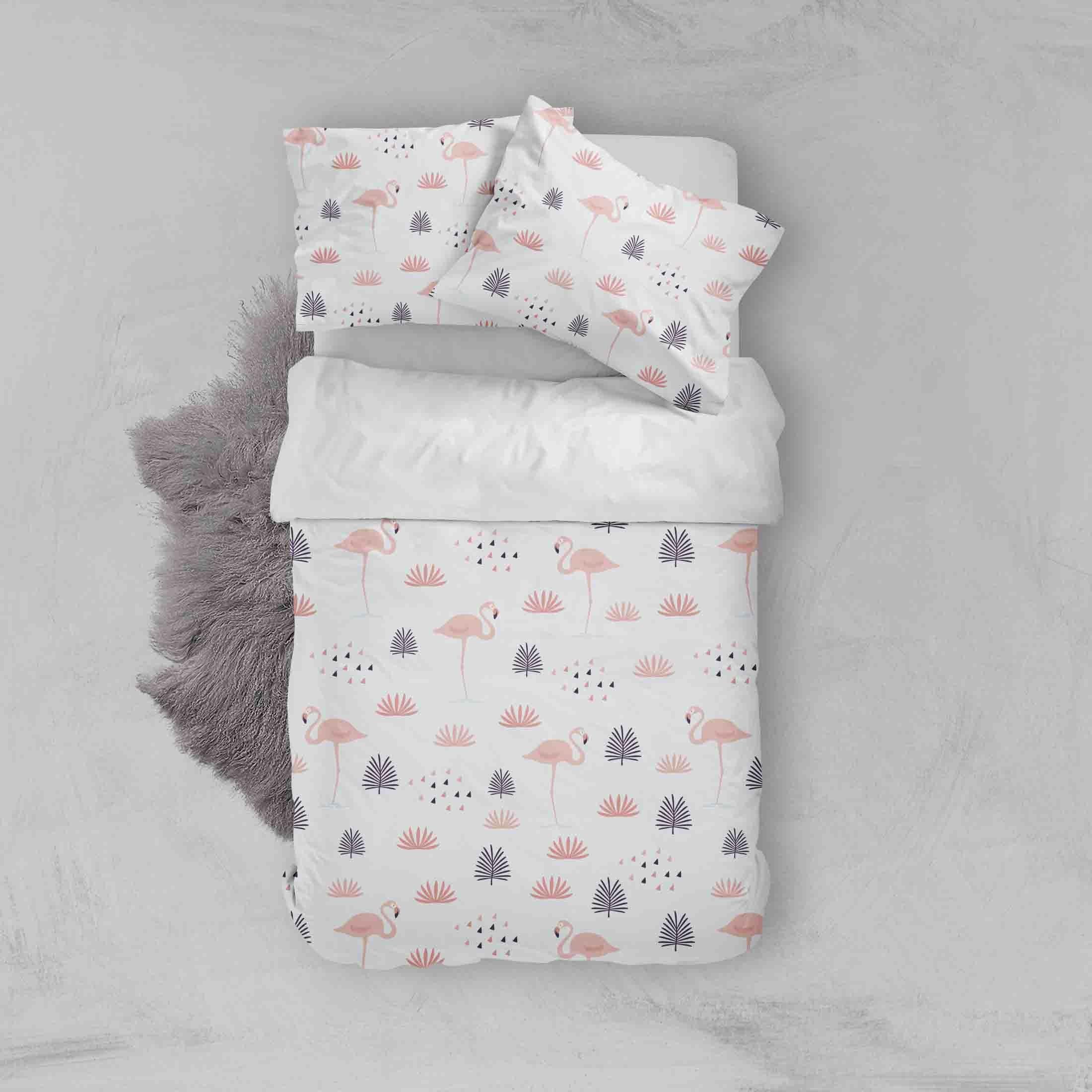 3D White Flamingo Plants Quilt Cover Set Bedding Set Pillowcases 64- Jess Art Decoration