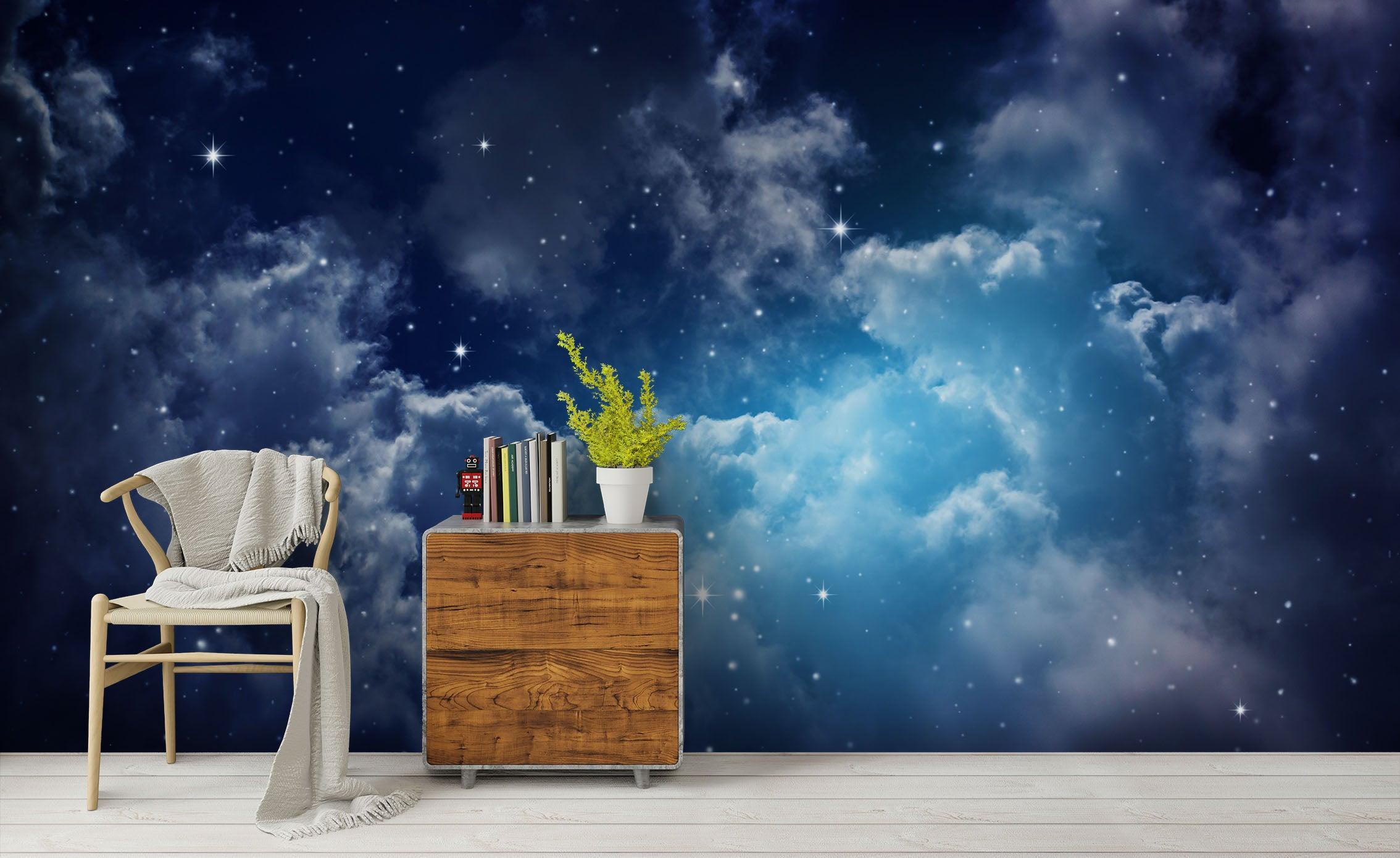 3D Blue Starry Sky Cloud Luminous Star Wall Mural Wallpaper ZY D6- Jess Art Decoration