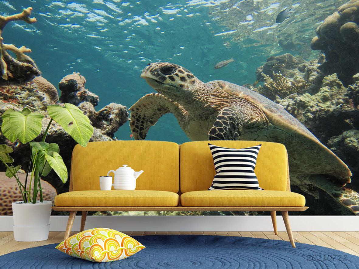 3D Turtle Underwater World Wall Mural Wallpaper LQH 167- Jess Art Decoration