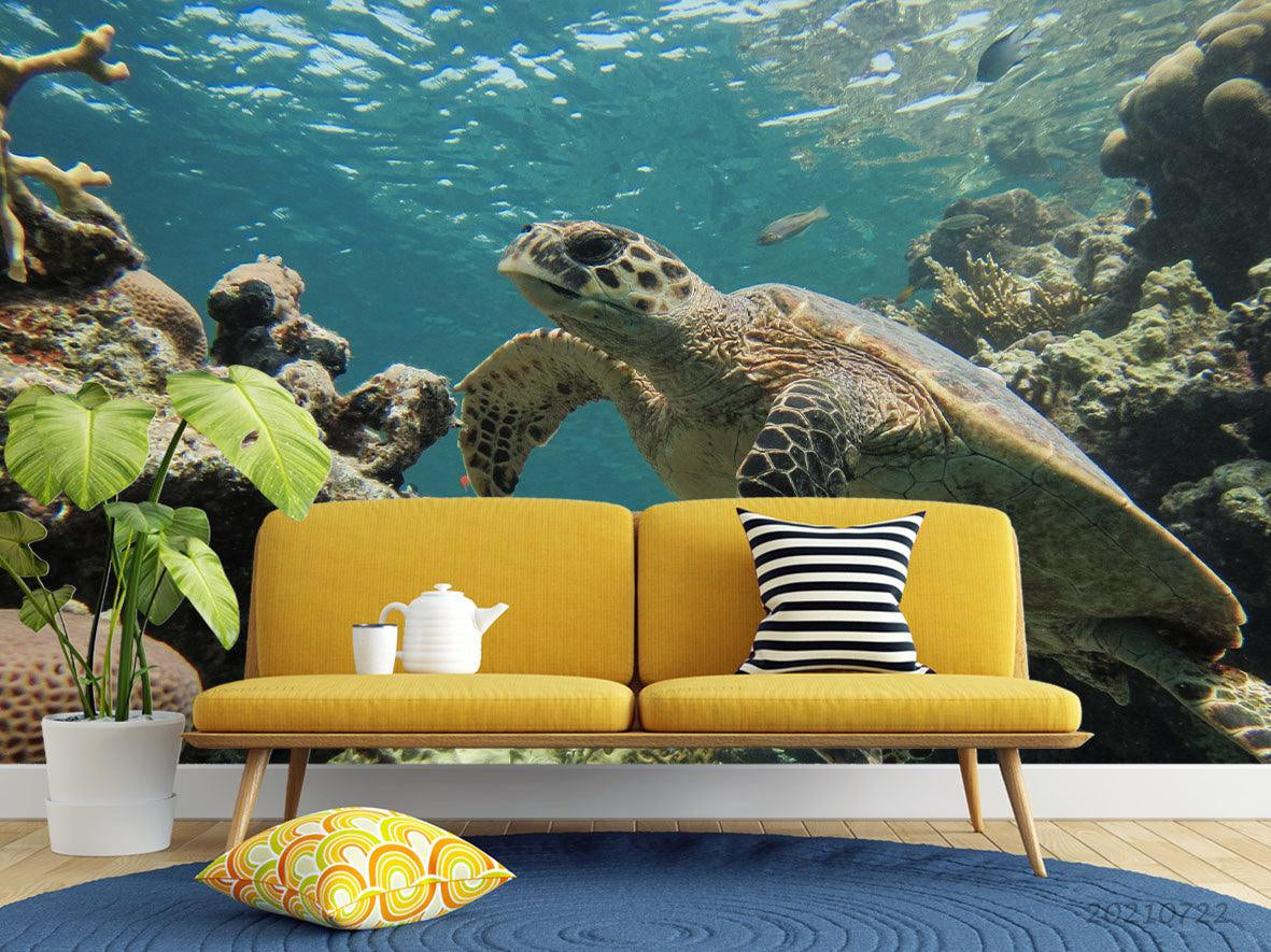 3D Turtle Underwater World Wall Mural Wallpaper LQH 167- Jess Art Decoration