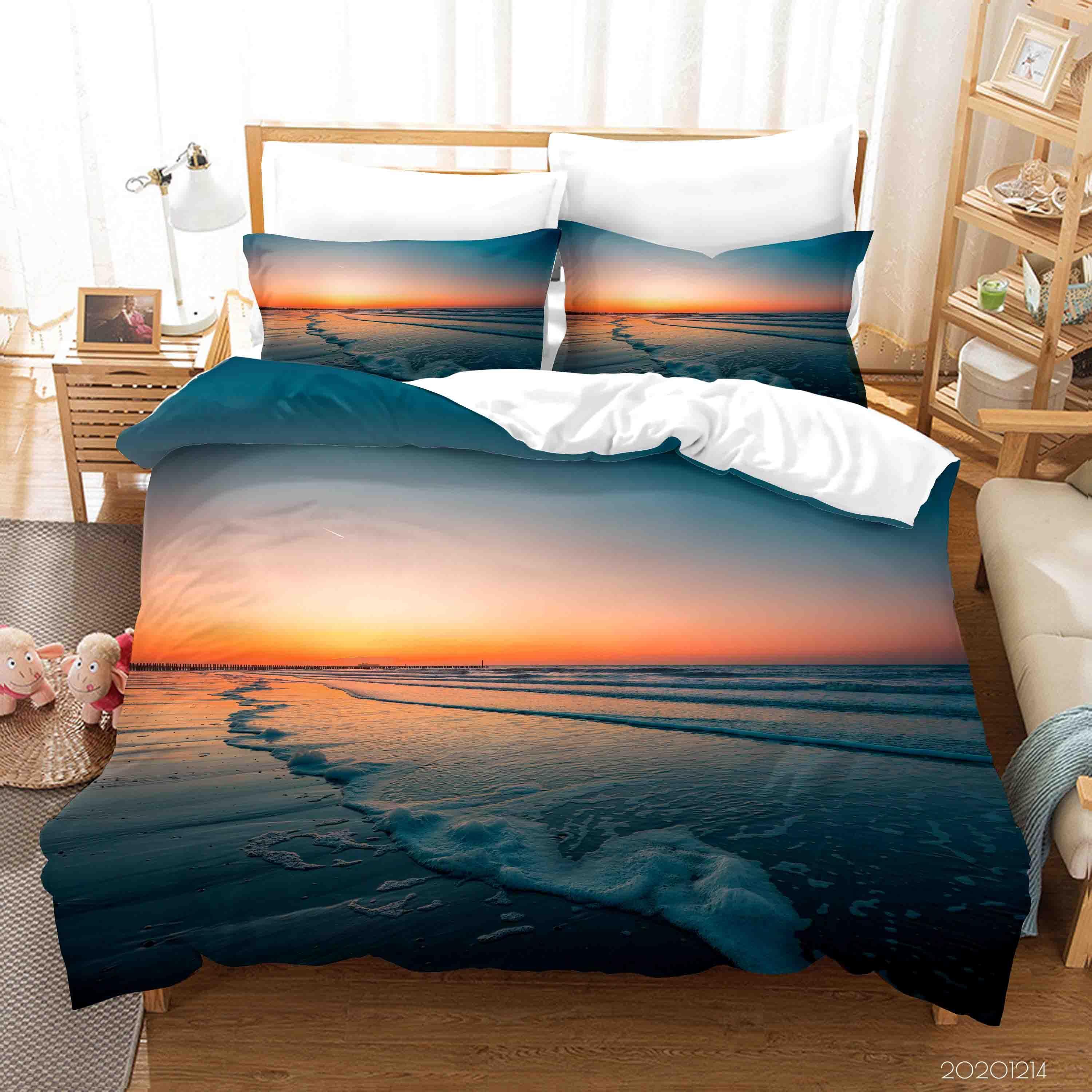 3D Landscape Sunset Beach Ocean Quilt Cover Set Bedding Set Duvet Cover Pillowcases LXL- Jess Art Decoration