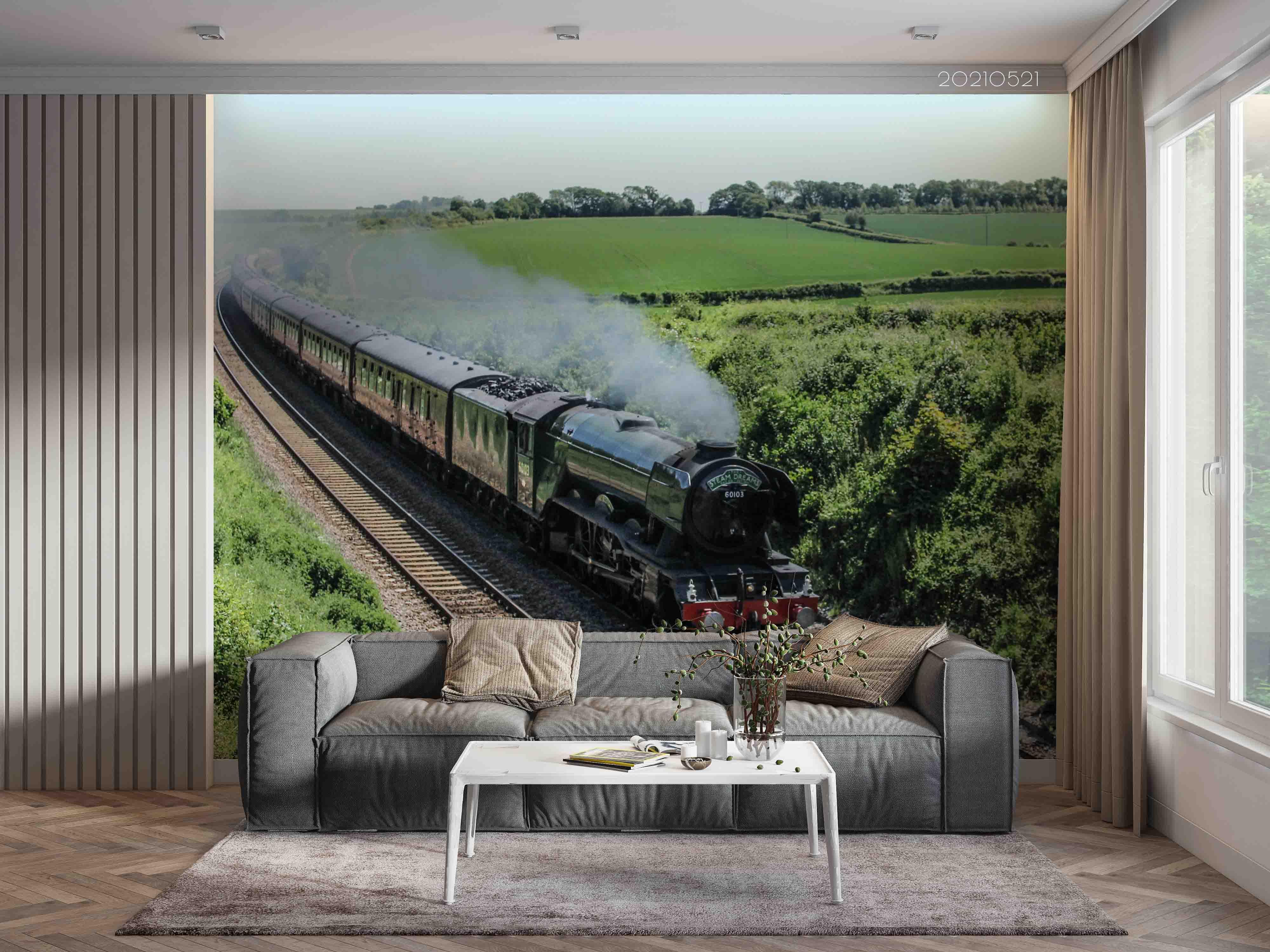 3D Green Forest Train Railroad Track Wall Mural Wallpaper LQH 257- Jess Art Decoration
