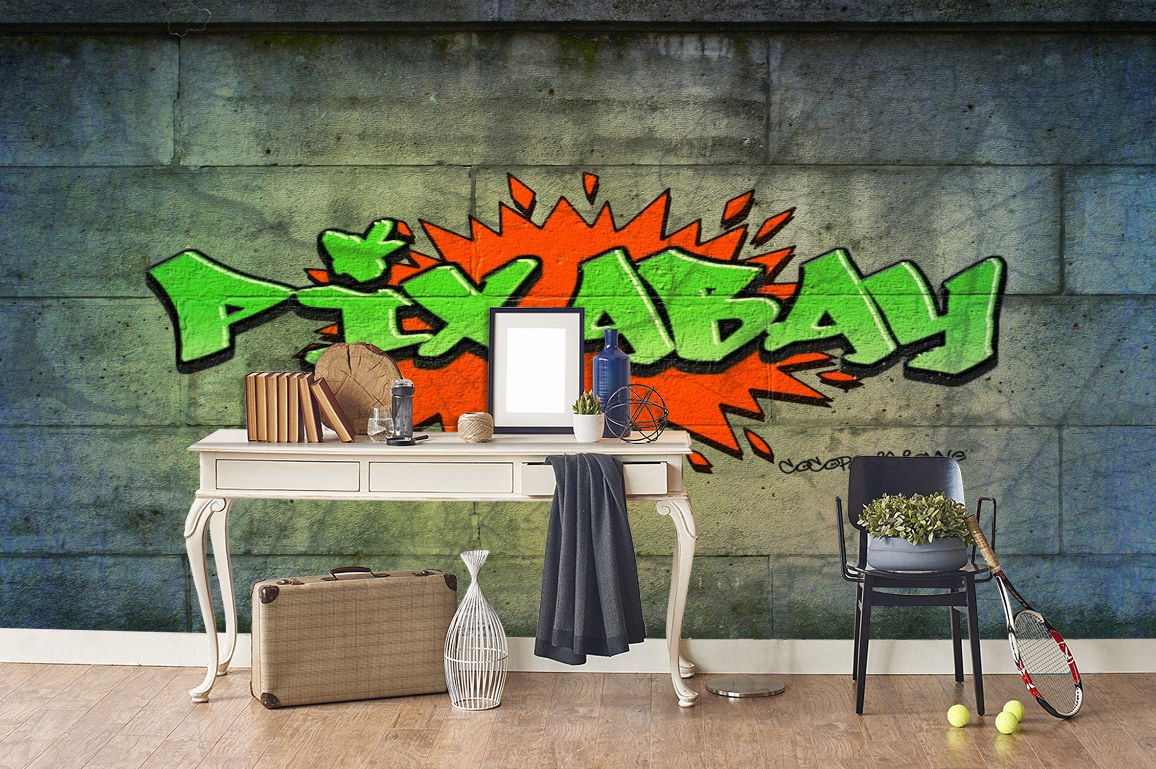 3D Gray Brick Green Slogan Wall Mural Wallpaper 131- Jess Art Decoration