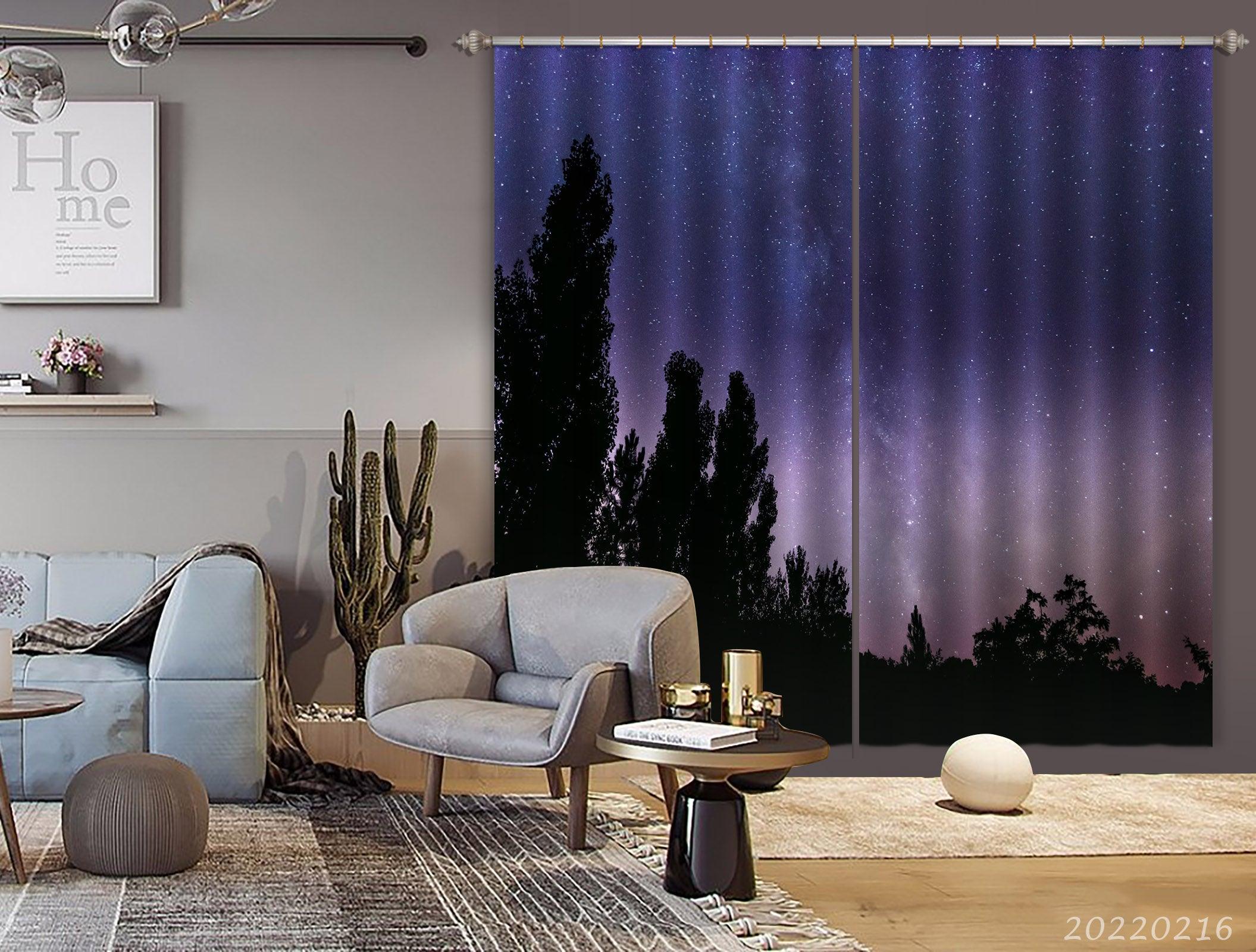 3D Woods Night Blue Stars Sky Curtains and Drapes GD 2325- Jess Art Decoration