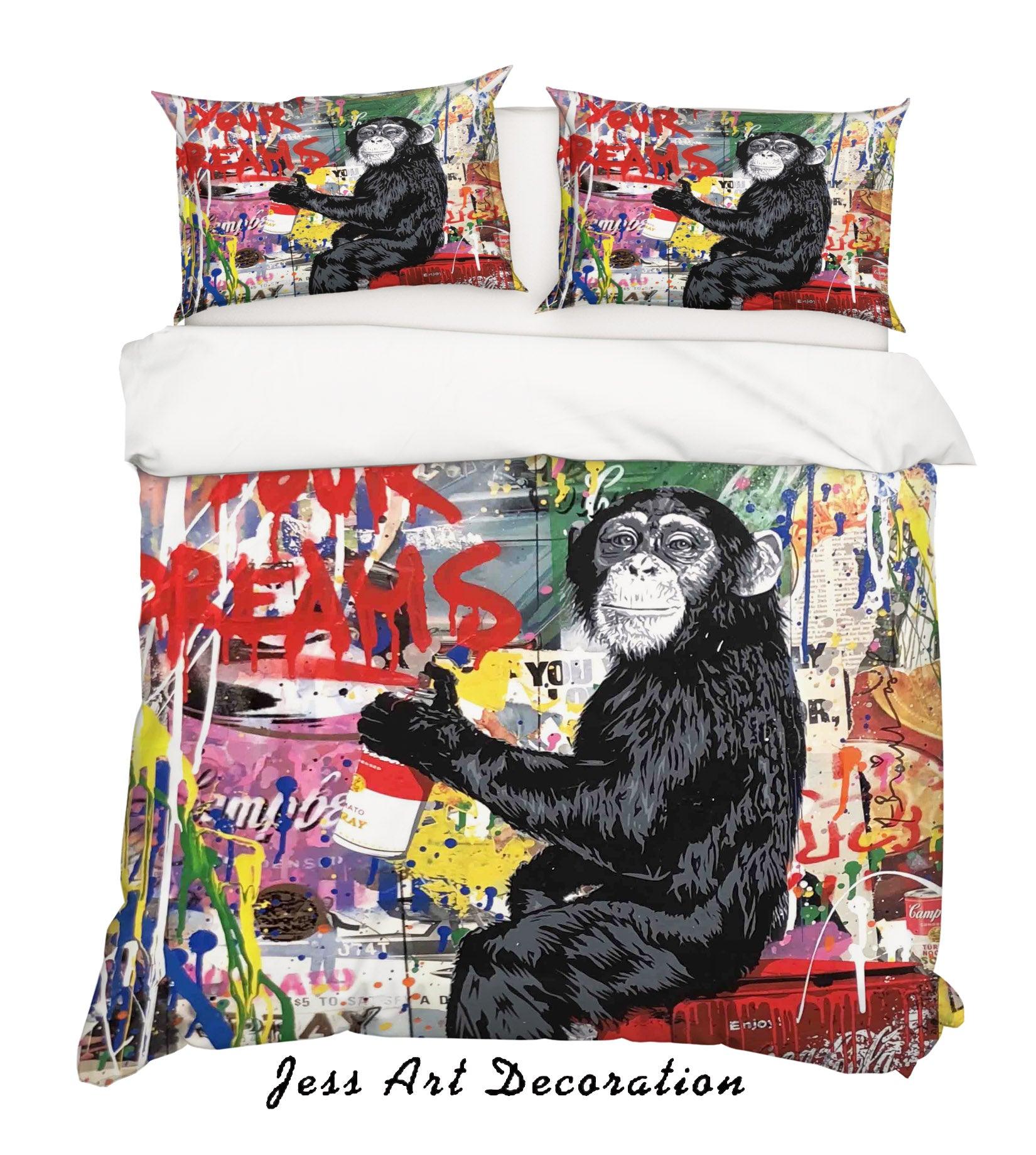 3D  Gorilla Colorized Graffiti Quilt Cover Set Bedding Set Duvet Cover Pillowcases  ZY D88- Jess Art Decoration