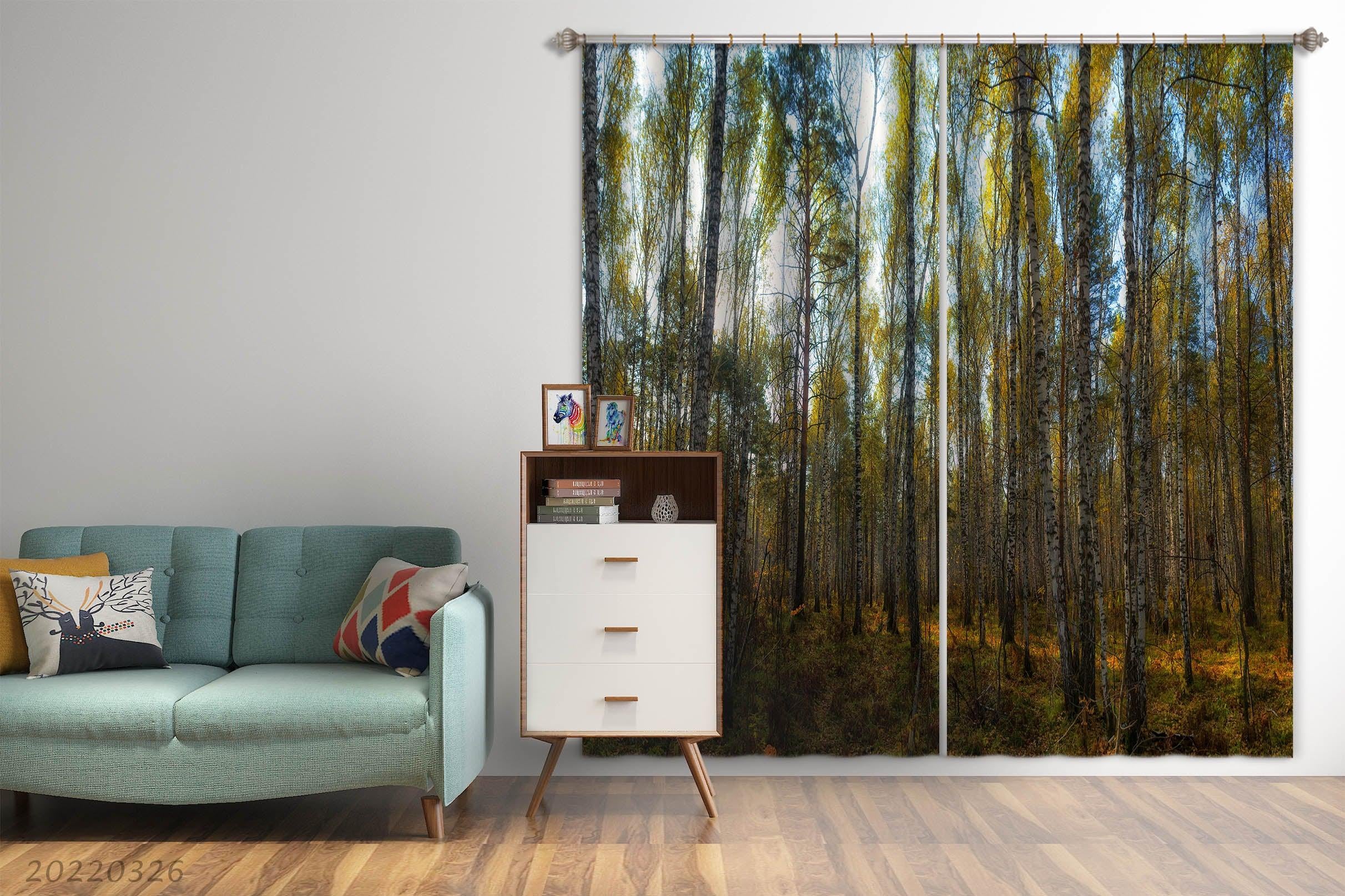 3D Nature Woods Sunbeams Trees Curtains and Drapes GD 2891- Jess Art Decoration